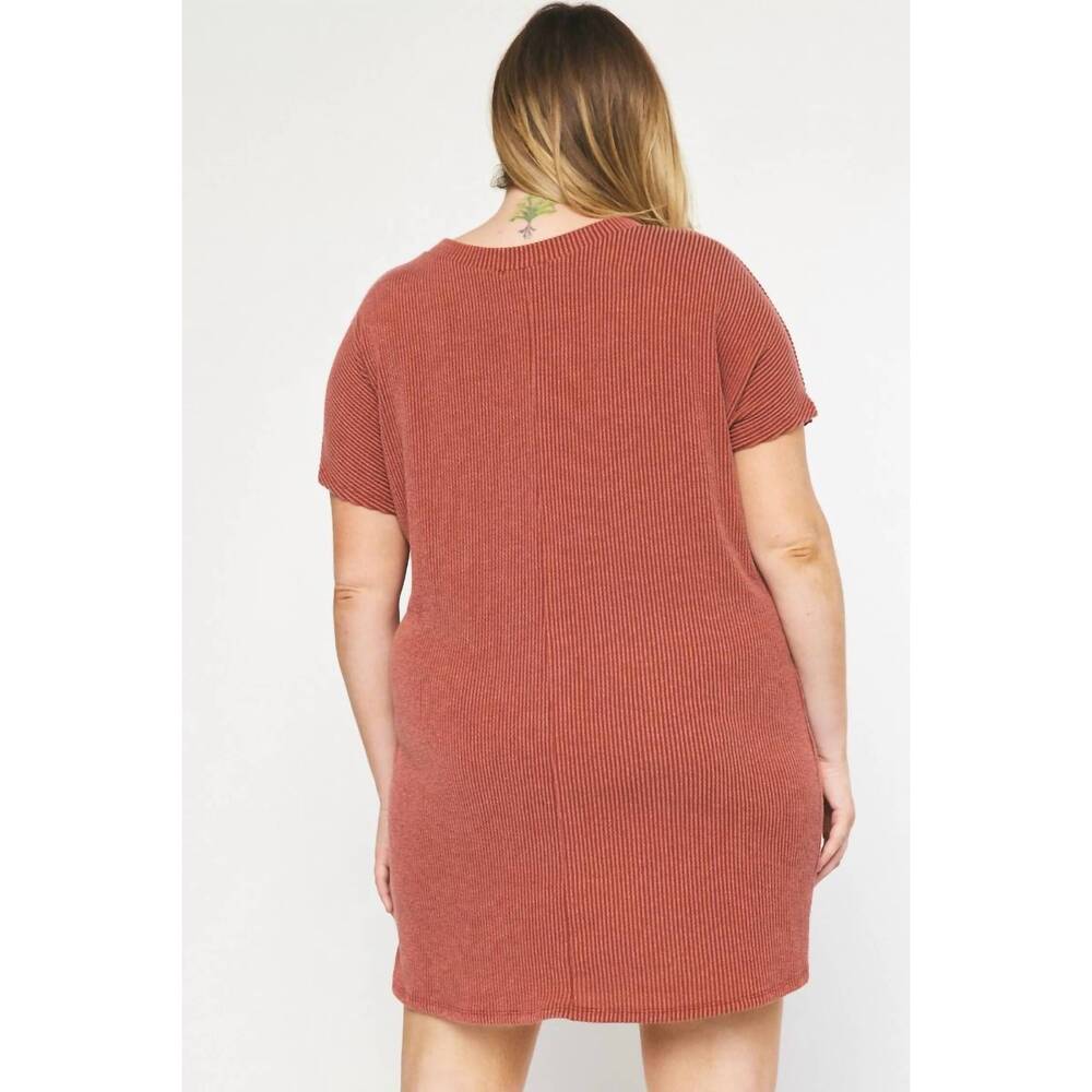 NEW ENTRO ribbed mini dress - plus in rust - Picture 4 of 4